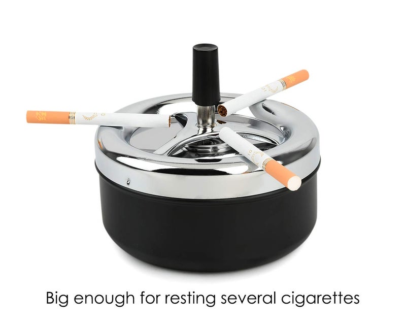 DS.DISTINCTIVE STYLE Round Push Down Ashtray with Spinning Tray Metal Cigarette Ash Tray Large 5.2 Inches Home Ashtray for Outside Patio - Image 4